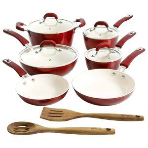 Kenmore Arlington Nonstick Ceramic Induction Cookware 12-Piece Set Metallic RED